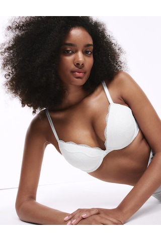 Marks & Spencer Dantelli Balenli Plunge Sütyen T33000318 Beyaz