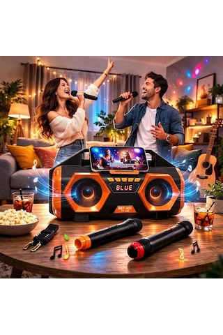 Çift Mikrofonlu Karaoke Büyük Boy Bluethoot Radyo Müzik Çalar
