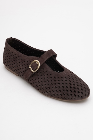 Luvishoes Arian Kahverengi Süet Hakiki Deri Delikli Kadın Babet Ayakkabı Kahverengi