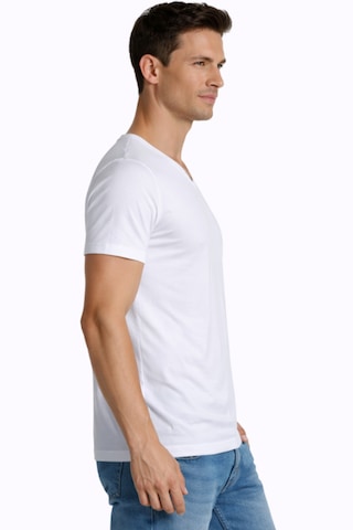 Çift Kaplan Erkek Elastanlı V Yaka T-shirt 0956 3'lü Beyaz