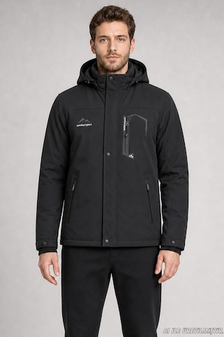Freemen Erkek Kapüşonlu İçi Kürklü Su Ve Rüzgar Geçirmez Outdoor Softshell Mont-414 Siyah