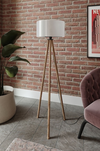 Tripod Üç Ayaklı Lambader Dekoratif Aydınlatma Tripod Lambader Krem