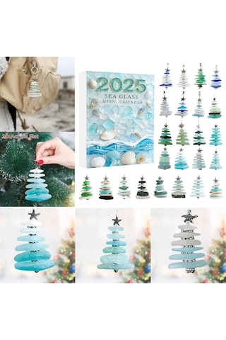 Moveevo 2025 Deniz Camı 2d Noel Ağaçlı Advant Kalenderi - Akrilik Askı Ve Kutu Seti Mavi Tonu