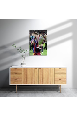 Cakasepetim Barcelona Formalı Messi Ve Şampiyonluk Kupası Ahşap Mdf Tablo