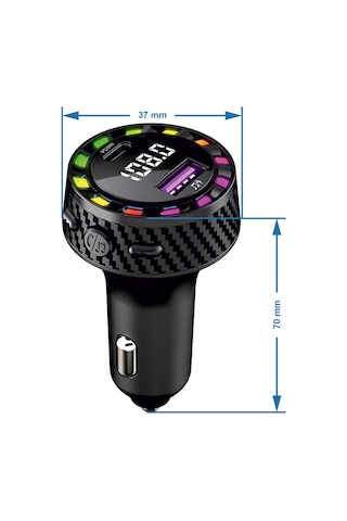 Rgb Işıklı 5.3 Bluetoothlu 30w Usb Type C Hızlı Şarjlı Araç Kiti - Mp3 Çalar, Eller Serbest Modlu