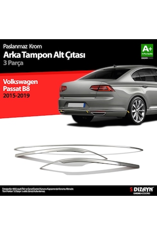 S-Dizayn Vw Passat B8 Krom Arka Tampon Alt Çıtası 3 Parça 2015 Üz