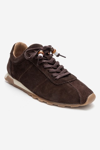 Luvishoes Brea Kahverengi Süet Hakiki Deri Boncuklu Kadın Günlük Sneaker Kahverengi
