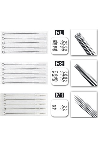 Geeksen 100'li Dövme İğnesi Seti - 10 Farklı Uç Çeşidi + 100 Adet Mürekkep Kabı 3rl/5rl/7rl/9rl/3rs/5rs/7rs/9rs/5m1/7m1