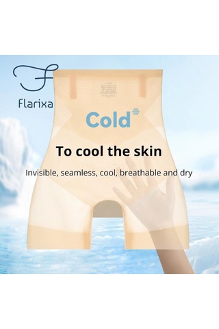 Bej Flarixa Ultra Ince Buz Ipek Güvenlik Şort Kadın Yüksek Bel Şekillendirme Külot Dikişsiz Zayıflama İç Çamaşırı Karın Pantolon Vücut Şekillendirici Bej