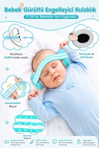 Reyo Bebek Gürültü Önleyici Kulaklık, İşitme Koruyucu Bebek Kulaklığı, Konser, Uçak, Seyahat, Düğün Ve Maç İçin Gürültü Azaltıcı Bebek Kulaklığı 0-3 Yaş Mavi