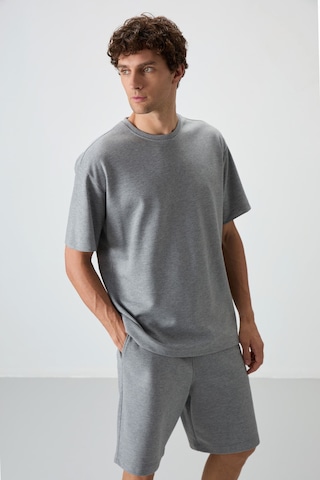 Tommy Life Gri Melanj Pamuklu Kalın Yumuşak Dokulu Oversize Fit Basic Erkek Şort Takım - 85249 GRİ MELANJ