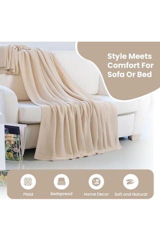 %100 Organik Pamuk Örgü Battaniye Gots Sertifikalı, Hafif, Nefes Alabilir Ve Rahat Yapısıyla Kanepe, Yatak Ve Ev Dekorunda Boho Vintage Tarzı Naturel, 130x150 Cm Diğer
