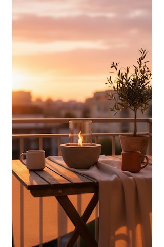 Beton Masaüstü Şömine Dumansız Dekoratif Biyoetanol Şömine + 1 Lt Yakıt Hediyeli Terra Fire Z.2