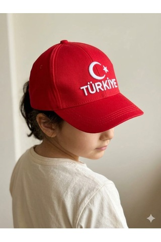 Benitto Kids Kitti 9-15 Yaş Ay Yıldız Ve Türkiye Nakışlı Çocuk Kep Şapka Kırmızı