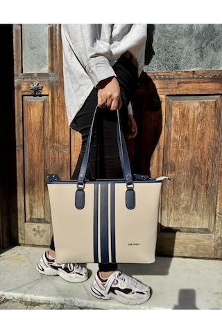 Kadın Orijinal Just Polo Yeni Sezon Büyük Boy 3 Bölmeli Lüks El Ve Omuz Çantası Shoulder Bag Ekru