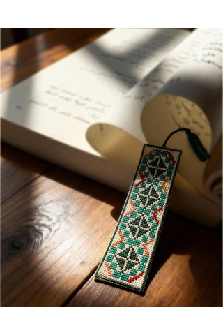 Geometrik Desenli Filistin Nakışlı Ayraç 16x5 Cm