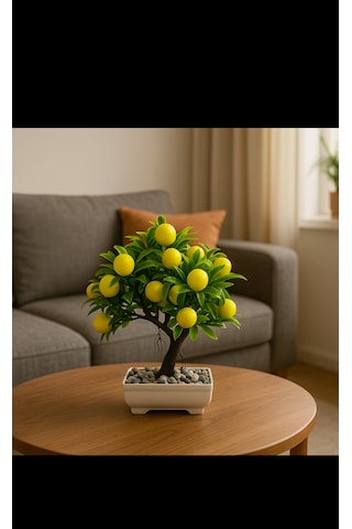 Dekoratif Limon Ağacı 23 Limonlu, Saksılı Ve Taşlı Plastik Bonsai Açık Sarı - Yeşil
