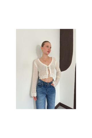 Verymoda Ajurlu Triko Hırka Krem