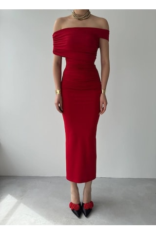 Dron Straplez Elbise Altın