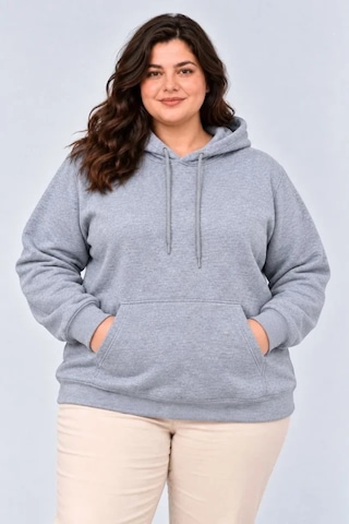 Suma Battal Büyük Beden Üç İplik İçi Şardonlu Kapüşonlu Kanguru Cepli Kışlık Sweatshirt - Gri