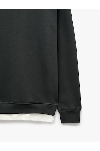 Koton Şardonlu Regular Fit Bisiklet Yaka Uzun Kollu Sweatshirt Antrasit 7wam70005mk