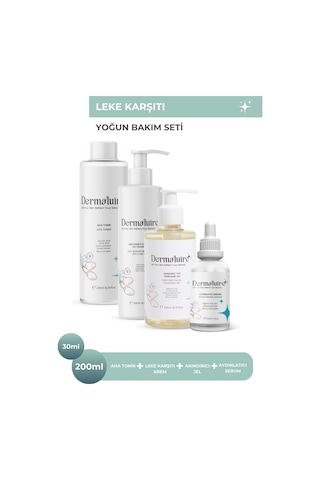 Dermaluire Aydınlatıcı Serum 30 ML + Aha Tonik 200 ML + Arındırıcı Temizleme Jeli 200 ML + Leke Karşıtı Bakım Kremi 200 ML
