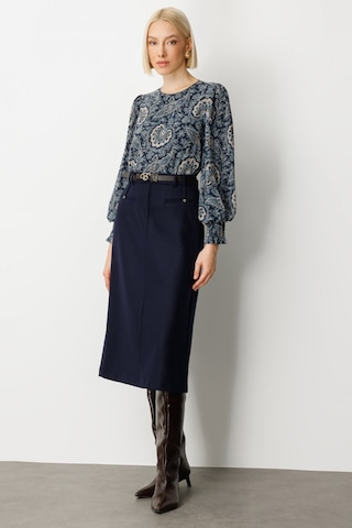 Ekol Kadın Beli Kemerli Yırtmaçlı Midi Etek 2009 Lacivert Lacivert