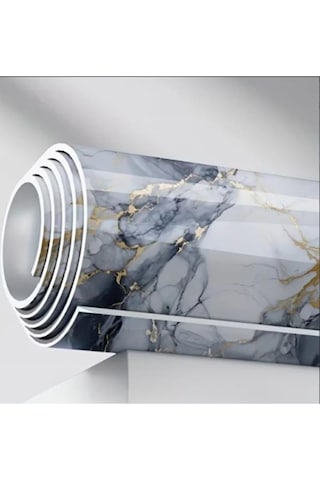 60cm X 3 Metre Tek Parça Yapışkanlı Mavi Gold Mermer Desenli Duvar Paneli Kağıdı Silinebilir Tx-6969 Altın - Turkuaz