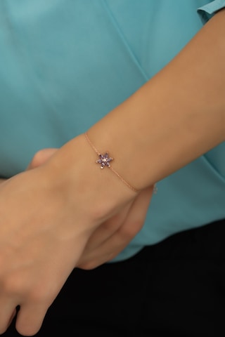 Nereze 925 Ayar Gümüş Mor Taşlı Lotus Çiçeği Bileklik