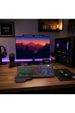 Gaming Klavye Mekanik Hisli Bilek Destekli Kablolu Rainbow Işıklı Oyuncu Klavye