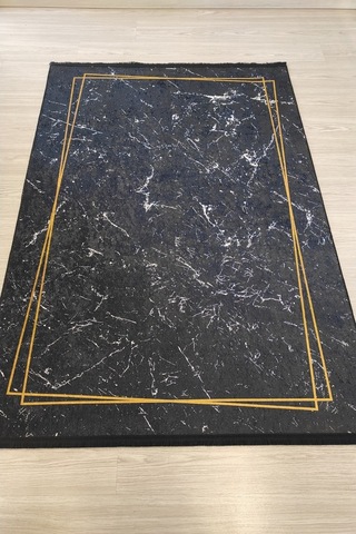 Siyah Gold Salon Halısı Mermer Desenli Siyah Mutfak Halısı
