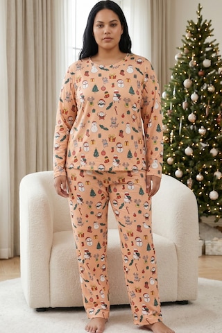 Siyah İnci Pamuklu Likralı Büyük Beden Battal Boy Örme Pijama Takım26240920 Çok Renkli