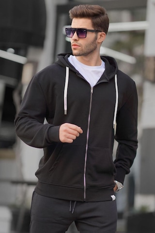 Madmext Siyah Fermuarlı Kapüşonlu Sweatshirt 6161-siyah Siyah
