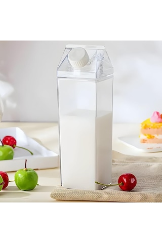1000 Ml Şeffaf Süt Kutusu Tasarımlı Akrilik Matara - Süt, Meyve Suyu Ve Kahve Şişesi