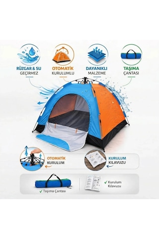 6 Kişilik Otomatik Kurulum Kamp Çadırı Outdoor Aile, Doğa, Suya Dayanıklı Hızlı Kurulum Çadır 220x Çok Renkli