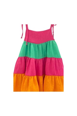Çikoby Kız Bebek Çocuk Renkli Fırfırlı Askılı Elbise-13880 Fuşya