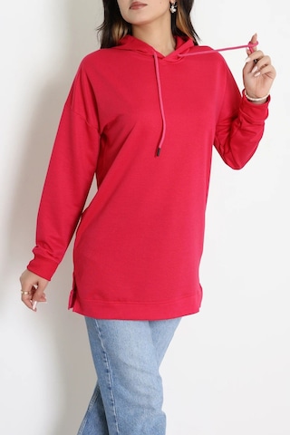 Modi 2 İplik Kapşonlu Tunik Sweat Fuşya - 42766.1878. Açık Gri - Beyaz - Pembe