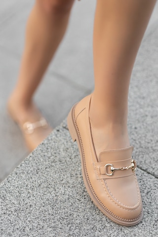 Garantili Horse Kadın Zincirli Loafer Günlük Ayakkabı Nut