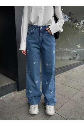 Paradise Fiyonk Nakışlı Bol Kesim Jean Çok Renkli