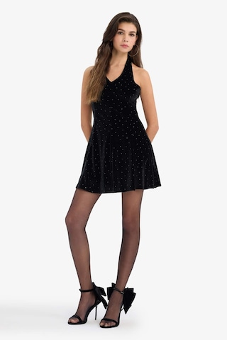 Defacto Halter Yaka Taşlı Kadife Mini Elbise G5952ax25wnbk81 Siyah-bk81
