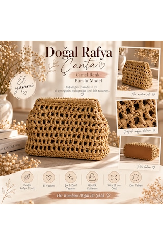 Camel Rafya İp Burslu Çanta