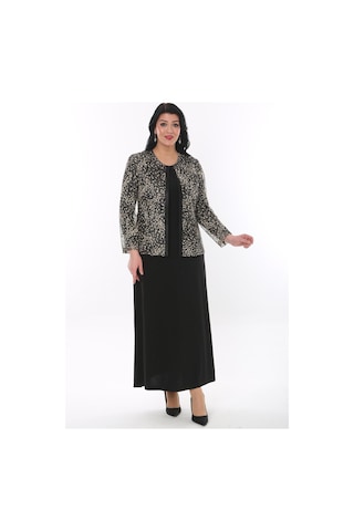 Ladies First Büyük Beden 3825 Siyah-altın Ceket+elbise Takım 001