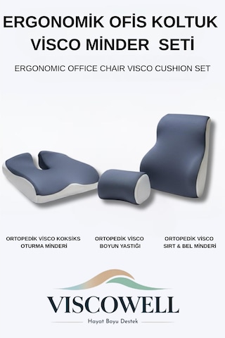 Visco Ergonomik Ofis Koltuk Minder Seti %100 Visco