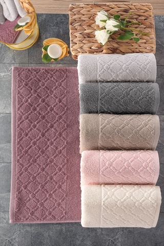 Begonya 6'lı Jakarlı Kadife Kutulu Banyo Havlu Havlu Seti Çeyiz Banyo Havlusu El Yüz Havlusu Mürdüm-antrasit-gri-pudra-kahve-krem
