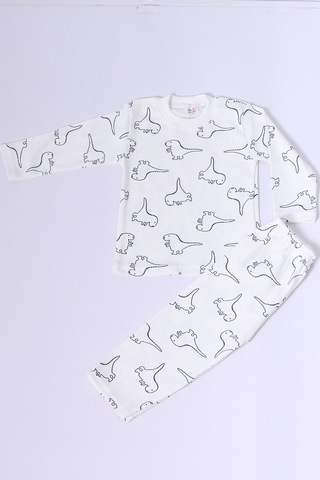 Hçm Bebek Pamuk Pijama Takımı Tenkli Baskılı Bisiklet Yaka A2 Krem