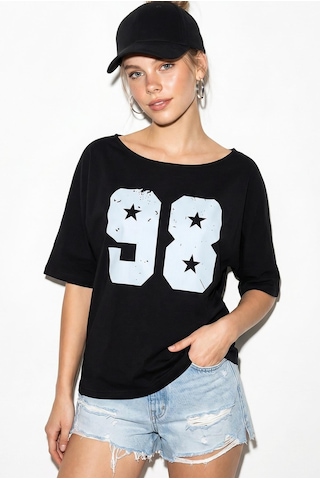 Shade Kadın Kayık Yaka Baskılı Oversize %100 Pamuk T-shirt Öt100005 60286270 - Siyah