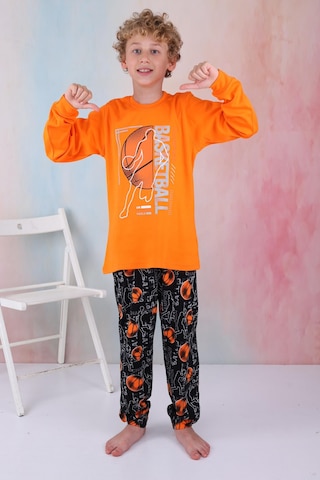 Yeni Sezon Erkek Çocuk Gez Garson Basketball Uzun Kollu Pamuk İnterlok Pijama Takımı 5154-turuncu Turuncu