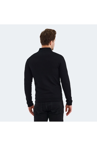 Slazenger VISUAL Erkek Fermuarlı Dik Yaka Cepli Siyah Sweatshirt