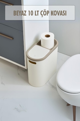 Beyaz Kapaklı Wc Kağıtlıklı Çöp Kovası & Ofis Çöp Kovası 10 Lt Çok Renkli