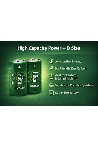 I-gen R20 Ecocell D Boy Pil 1.5v Büyük Boy Pil 10'lu Paket